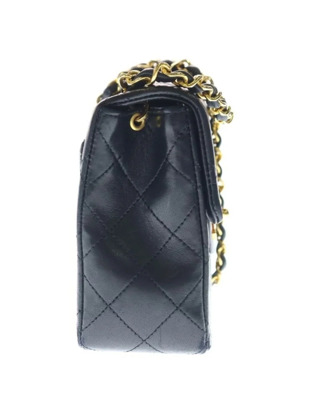 Chanel Mini Quilted S Flap S Chain Shoulder Bag Black Lambskin Gold